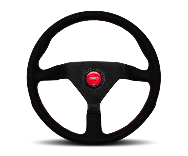 Momo Montecarlo Alcantara Steering Wheel 320 mm - Black/Red Stitch/Black Spokes