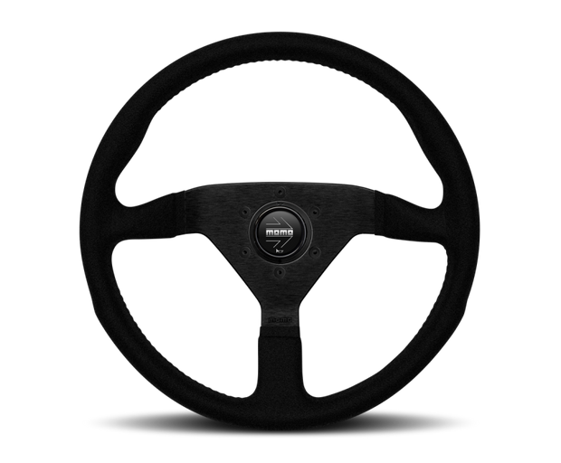 Momo Montecarlo Alcantara Steering Wheel 320 mm - Black/Black Stitch/Black Spokes