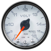 Autometer Spek-Pro Gauge Voltmeter 2 1/16in 16V Stepper Motor W/Peak & Warn Wht/Blk