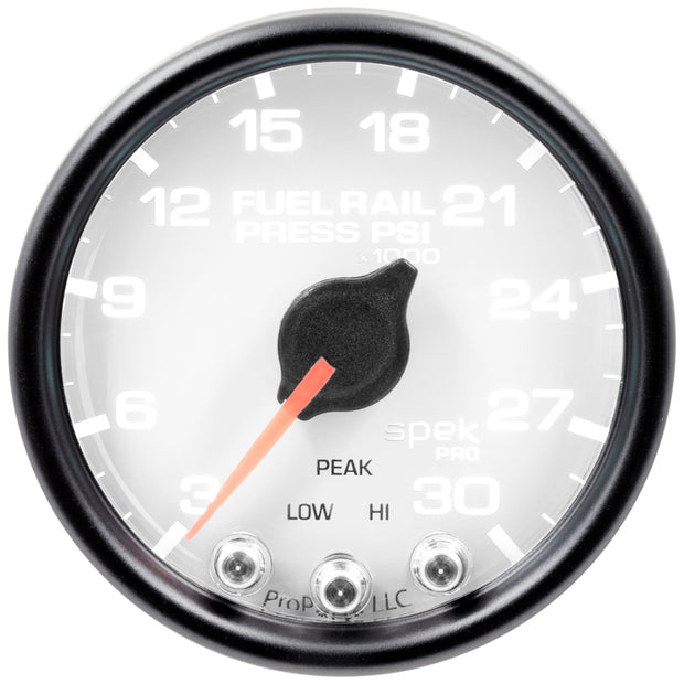 Autometer Spek-Pro Gauge Rail Press 2 1/16in 30Kpsi Stepper Motor W/Peak & Warn Wht/Blk
