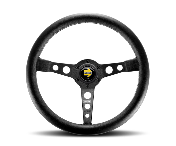 Momo Prototipo Steering Wheel 350 mm - Black Leather/Wht Stitch/Black Spokes