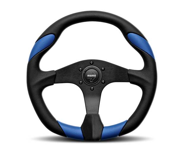 Momo Quark Steering Wheel 350 mm - Black Poly/Black Spokes/Blue Inserts