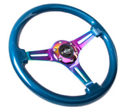 NRG Classic Wood Grain Steering Wheel (350mm) Blue Pearl/Flake Paint w/Neochrome 3-Spoke Center