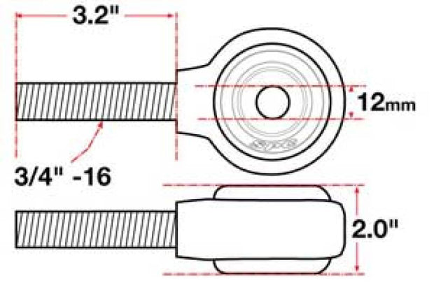 SPC Performance X Axis Sealed Flex Joint LH 3/4in-16x12mm BH x 2in W